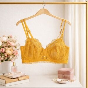 Auden Lace Underwire Bra 32D Mustard Yellow Unlined NWT